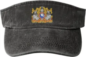 Coat of Arms of Myanmar Washed Denim Visor Hat for Men & Women, Adjustable Sun Cap with UV Protection