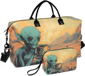 Coffee Alien Landscape Duffel Bag for Traveling, Travel Bag Gym Bag, with Multiple Interior Pockets Shoulder Weekender Bag for Women Men with Toiletry Bag 20.5L x 7.9W x 13.8H
