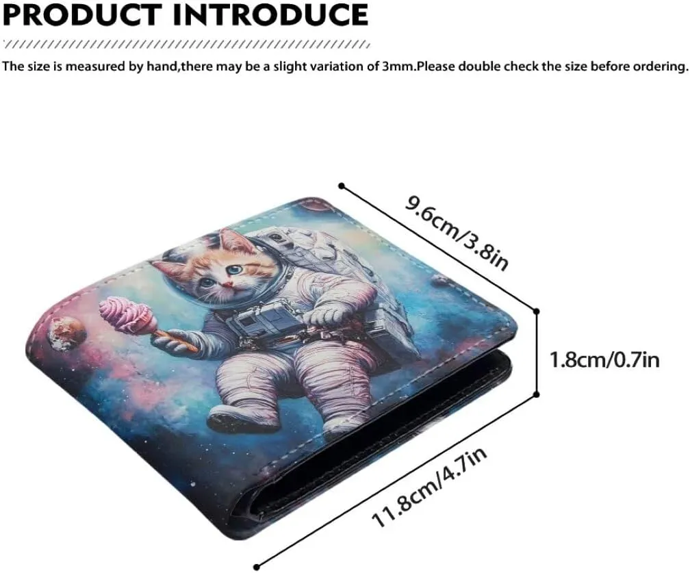 Coldinair Astronaut Cat Boys Wallets for Kids 9-12 Outer Space Cool Wallet for Teen Boys Leather Bifold Wallet Credit Card Cash Id Holder Purse Coin Pocket Id Window for Men Boy Male Youth Guys