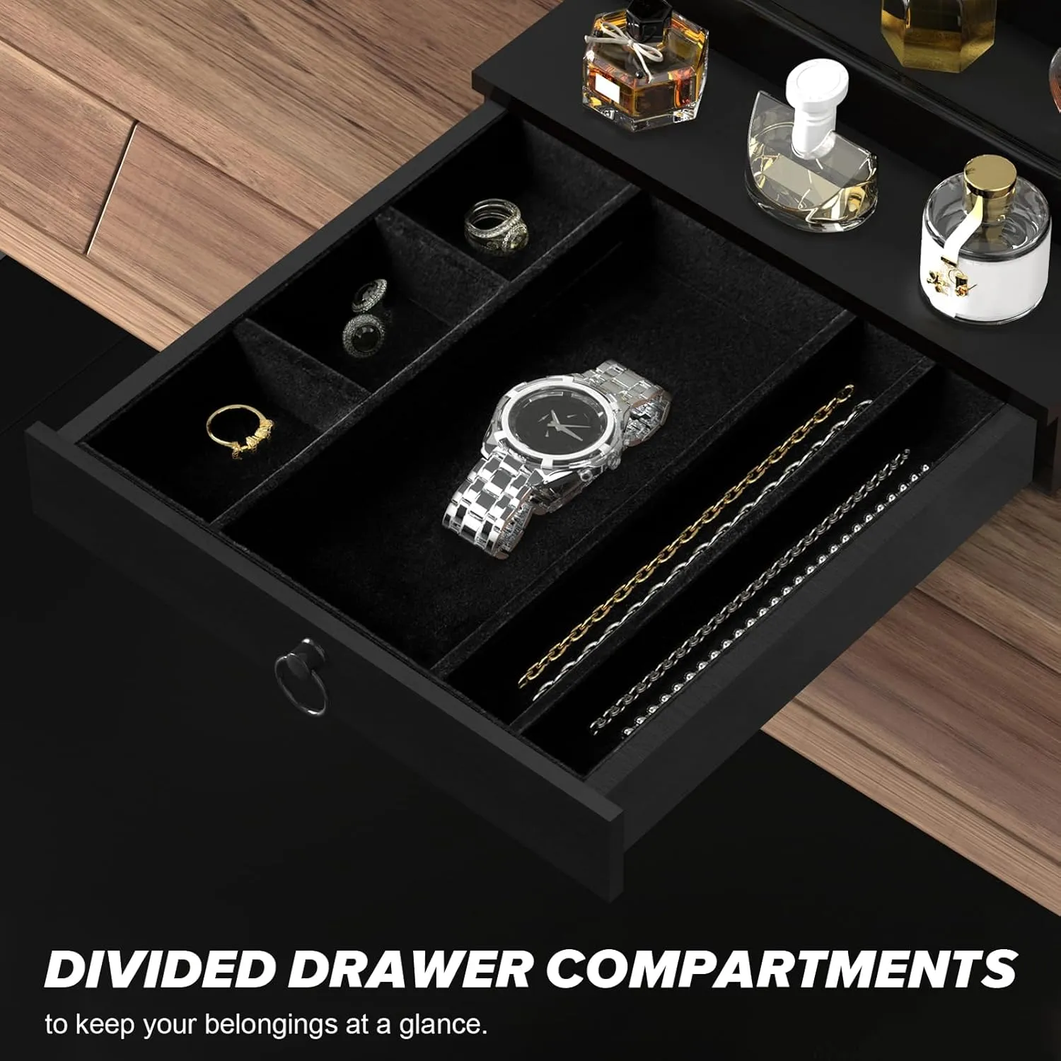 Cologne Organizer for Men, 5 Tier Black Cologne Shelf, Perfume Stand with Drawer and Hidden Compartment Perfume Display Holder - A Gift for Men