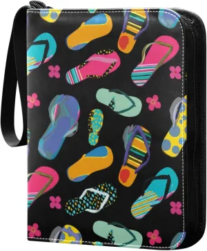 Colorful Flip-flops Card Binder 4-Pockets, 400 Pockets Card Holder with 50 Removable Sleeves, Trading Card Collector Zipper Album Holder, Collector Album