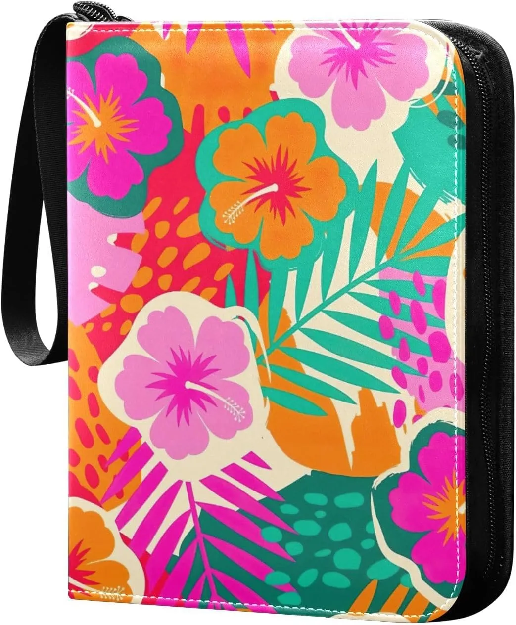 Colorful Hibiscus Flower Tropical Leaf Binder Cards 4-Pocket Photocard Binder Fits 400 Cards for Baseball Card, Football Card