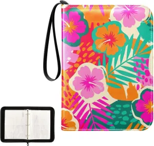 Colorful Hibiscus Flower Tropical Leaf Binder Cards 4-Pocket Photocard Binder Fits 400 Cards for Baseball Card, Football Card