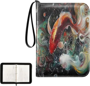 Colorful Koi Fish Card Holder Binder, Side Loading Card Binder with Sleeves for Baseball Card, Football Card