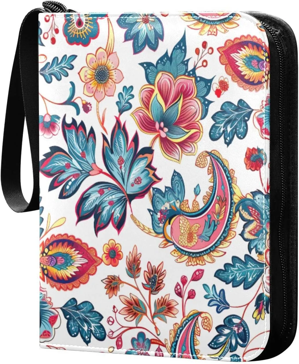 Colorful Paisley Pattern Card Binder 4-Pocket, 400 Pockets Card Holder with 50 Removable Sleeves and Zipper for Games Baseball Football Sports Card
