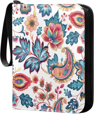 Colorful Paisley Pattern Card Binder 4-Pocket, 400 Pockets Card Holder with 50 Removable Sleeves and Zipper for Games Baseball Football Sports Card