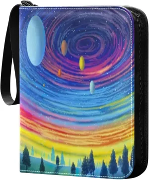 Colorful Universe Card Binder with 50 Removable Page Sleeves PU Leather Collectible Trading Card Albums Book with Zipper for Games Card,Baseball Cards