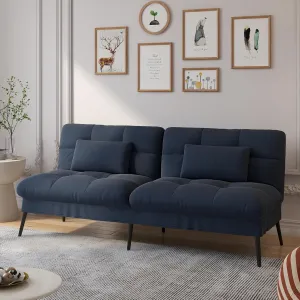 COMHOMA Convertible Futon Sofa Bed, 68″Fabric Futon Couch with Adjustable Backrest, Folding Sleeper Recliner for Living Room Furniture (Drak Blue)