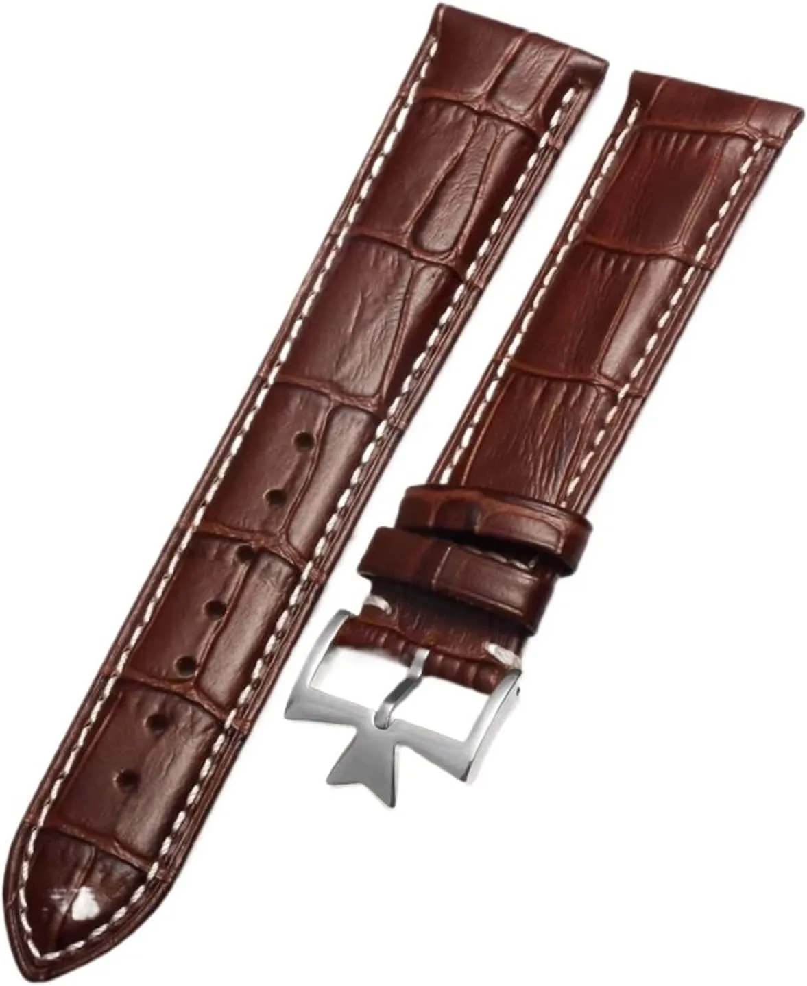 Compatible with Vacheron Constantin Male Watch Cowhide Leather Strap VC Inherit Art Master Series Leather Strap 18mm 19mm 20mm 21mm(Brown White Silver,18mm)