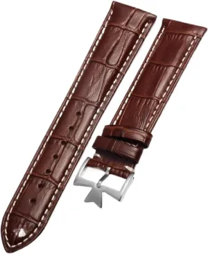 Compatible with Vacheron Constantin Male Watch Cowhide Leather Strap VC Inherit Art Master Series Leather Strap 18mm 19mm 20mm 21mm(Brown White Silver,18mm)