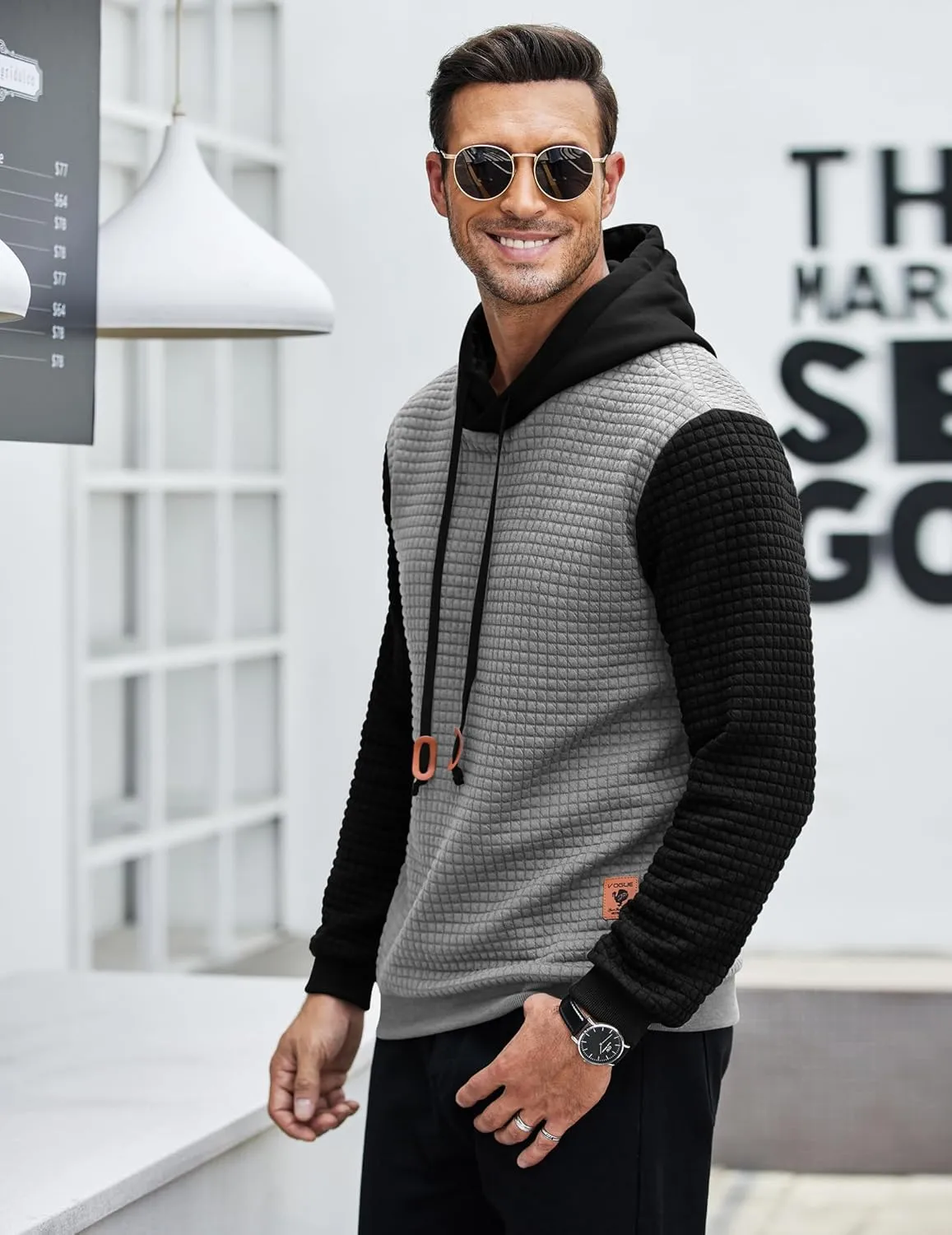 COOFANDY Mens Hooded Sweatshirt Casual Long Sleeve Drawstring Waffle Knit Pullover Hoodies