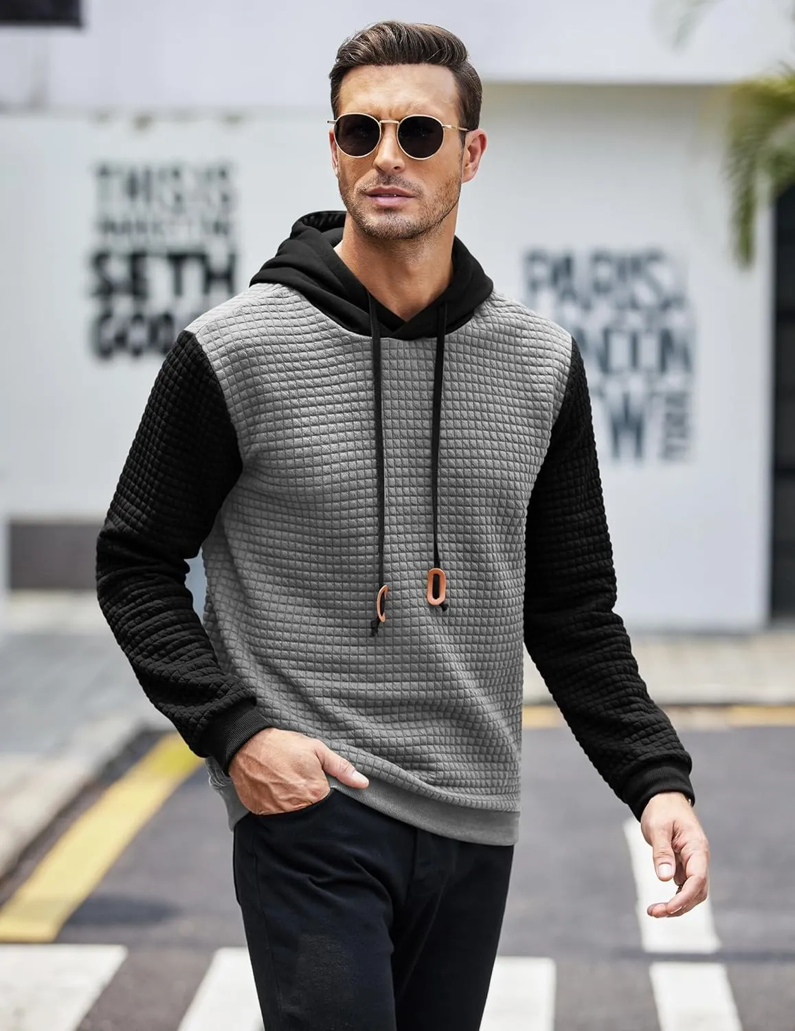COOFANDY Mens Hooded Sweatshirt Casual Long Sleeve Drawstring Waffle Knit Pullover Hoodies