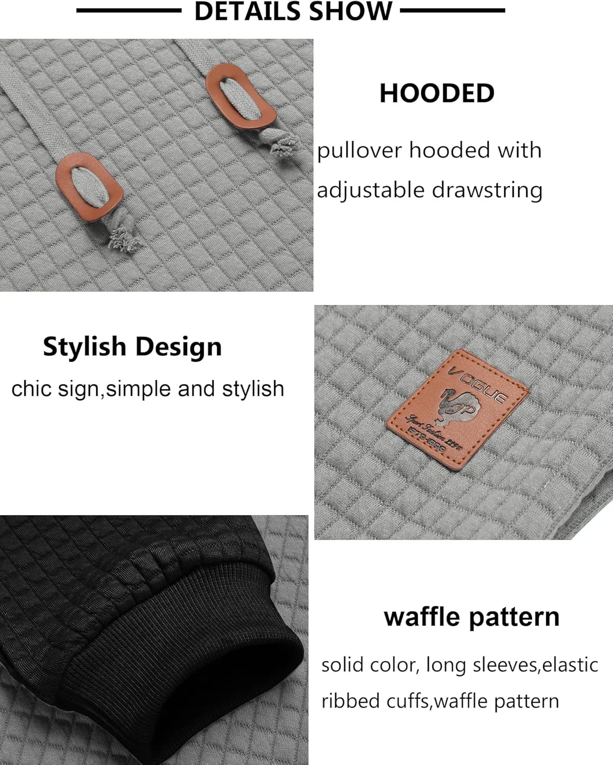 COOFANDY Mens Hooded Sweatshirt Casual Long Sleeve Drawstring Waffle Knit Pullover Hoodies