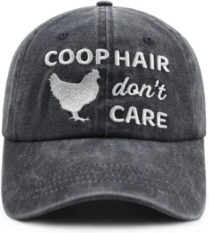 Coop Hair Don't Care Hat Hat for Men Women, Funny Adjustable Cotton Embroidered Farm Chicken Lovers Baseball Cap