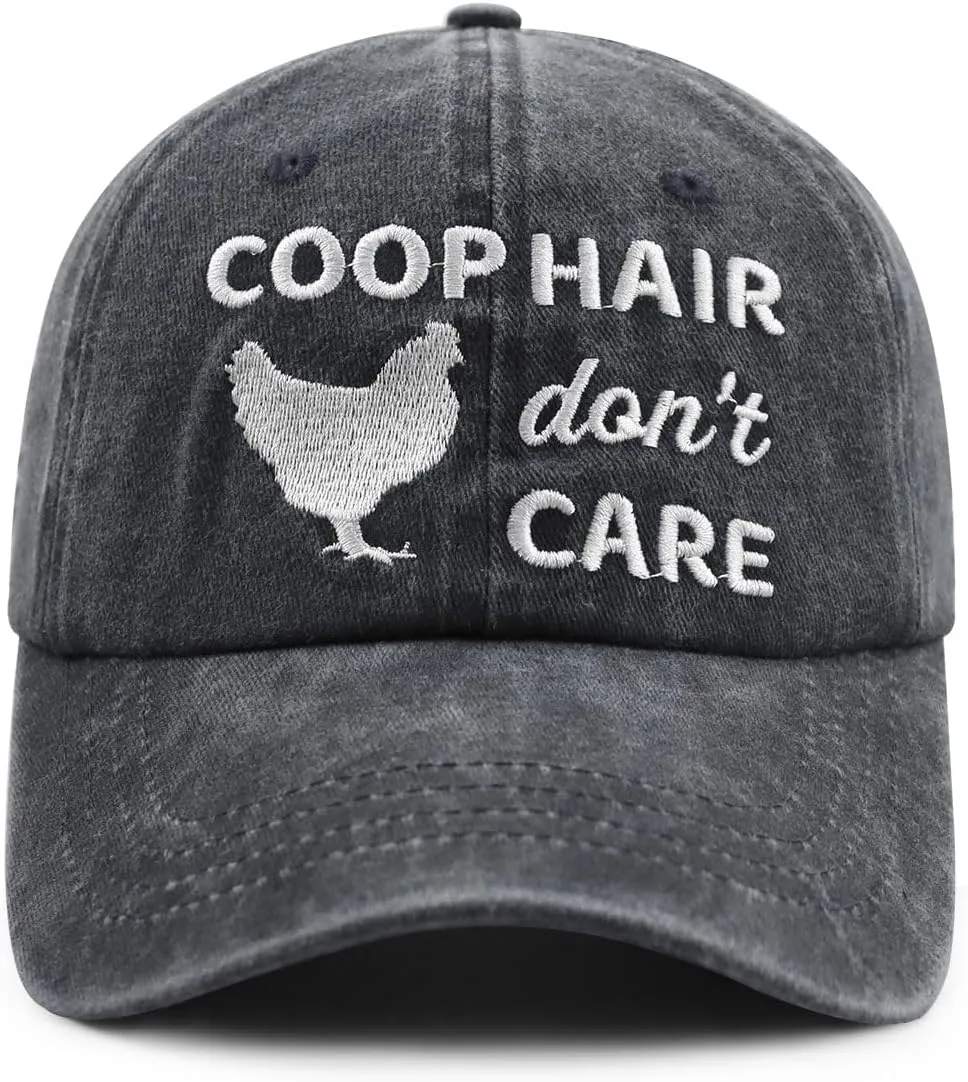 Coop Hair Don't Care Hat Hat for Men Women, Funny Adjustable Cotton Embroidered Farm Chicken Lovers Baseball Cap