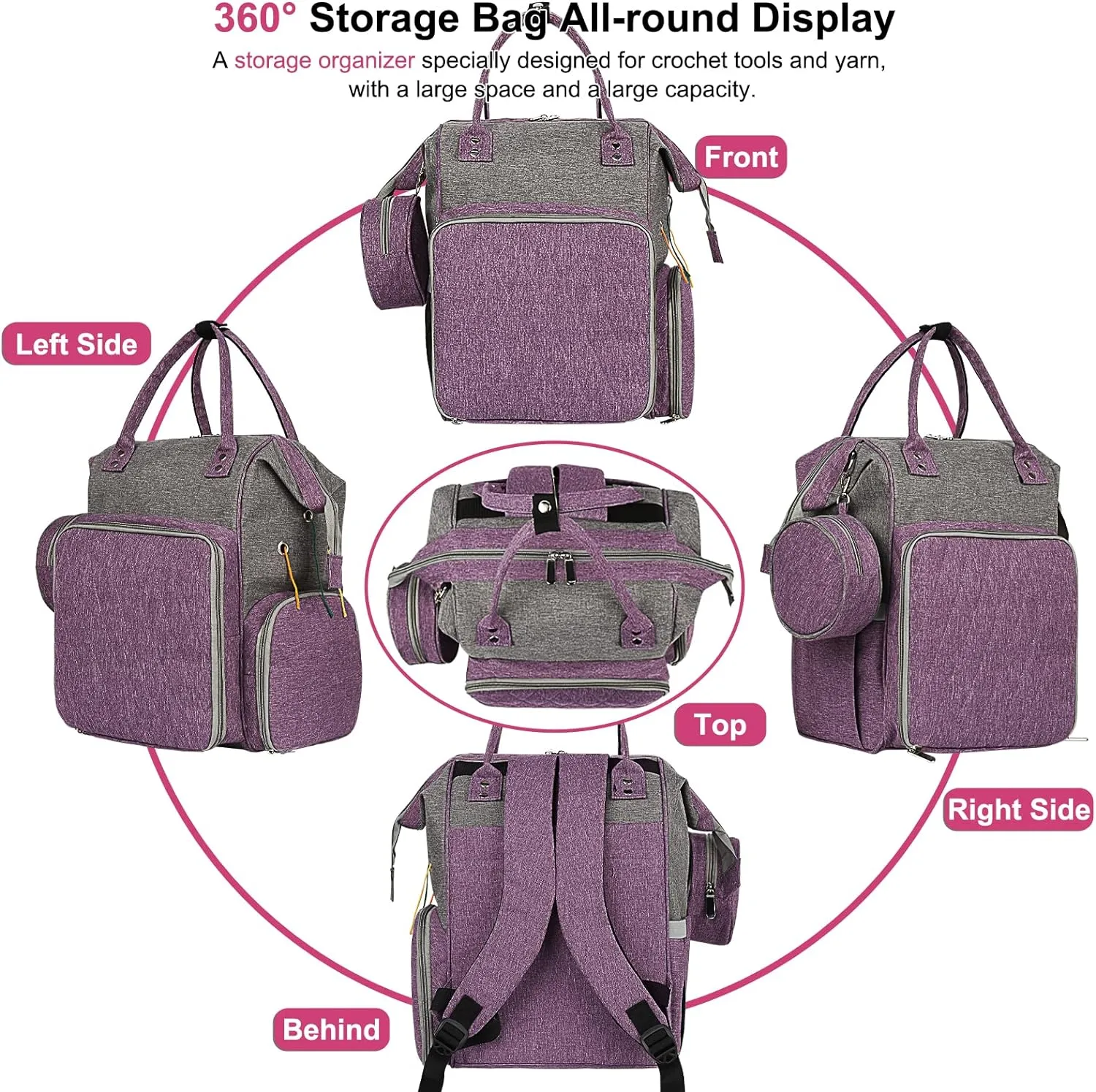 Coopay Knitting Bag Backpack Crochet Bag, Large Yarn Bag Travel Yarn Backpack, Portable Yarn Storage Organizer for Carrying Crochet Hooks, Knitting Needles, Yarn, Knitting & Crochet Supplies-Bag Only