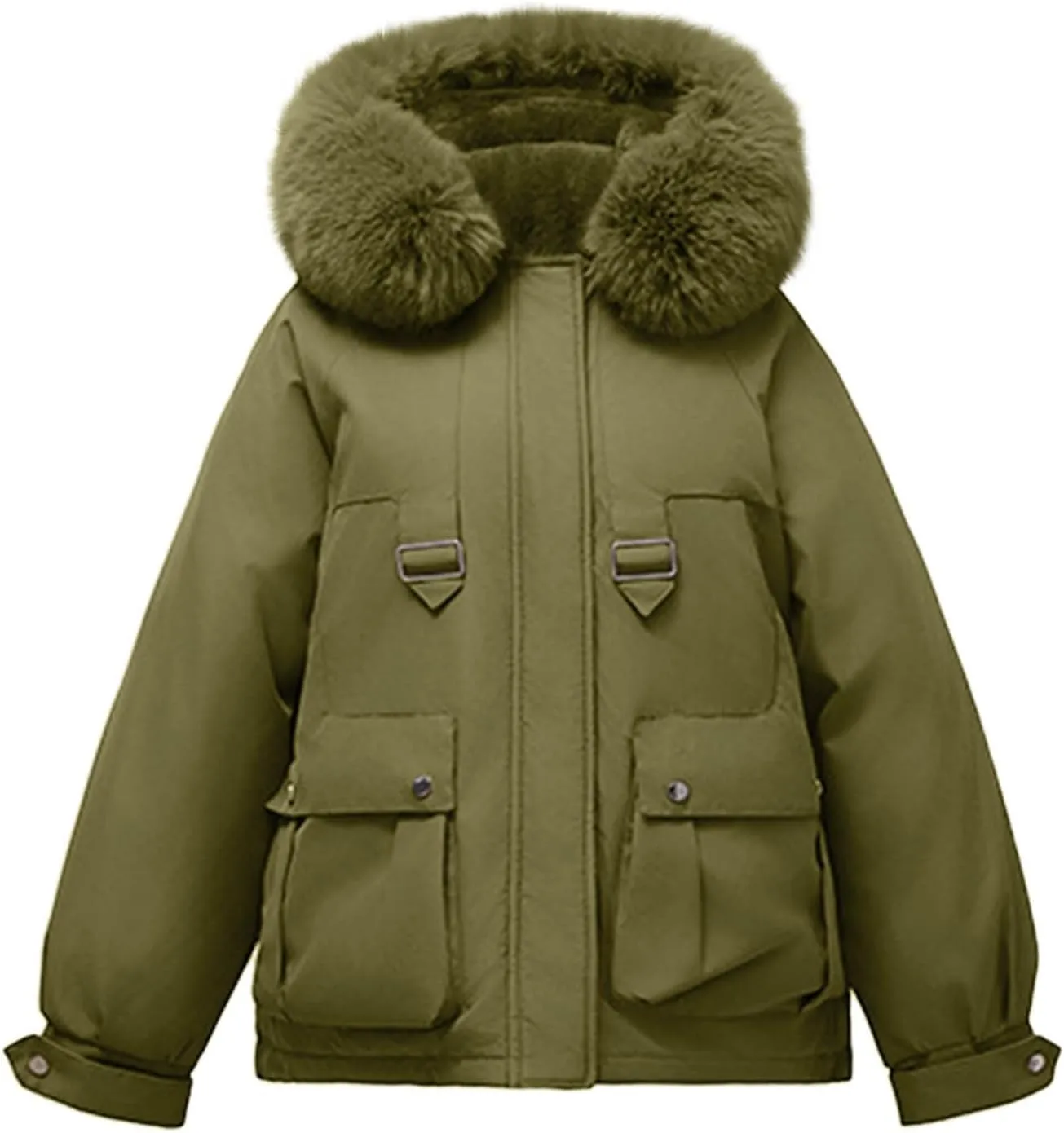 Cotton Winter Puffer Parka Jacket for Women Furry Fur Hooded Quilted Trendy Warm Windproof Thicken Casual Outerwear
