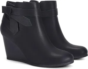Coutgo Womens Wedge Booties Fall Ankle Boots Tie Knot Stacked Heeled Side Zipper Winter Dress Shoes