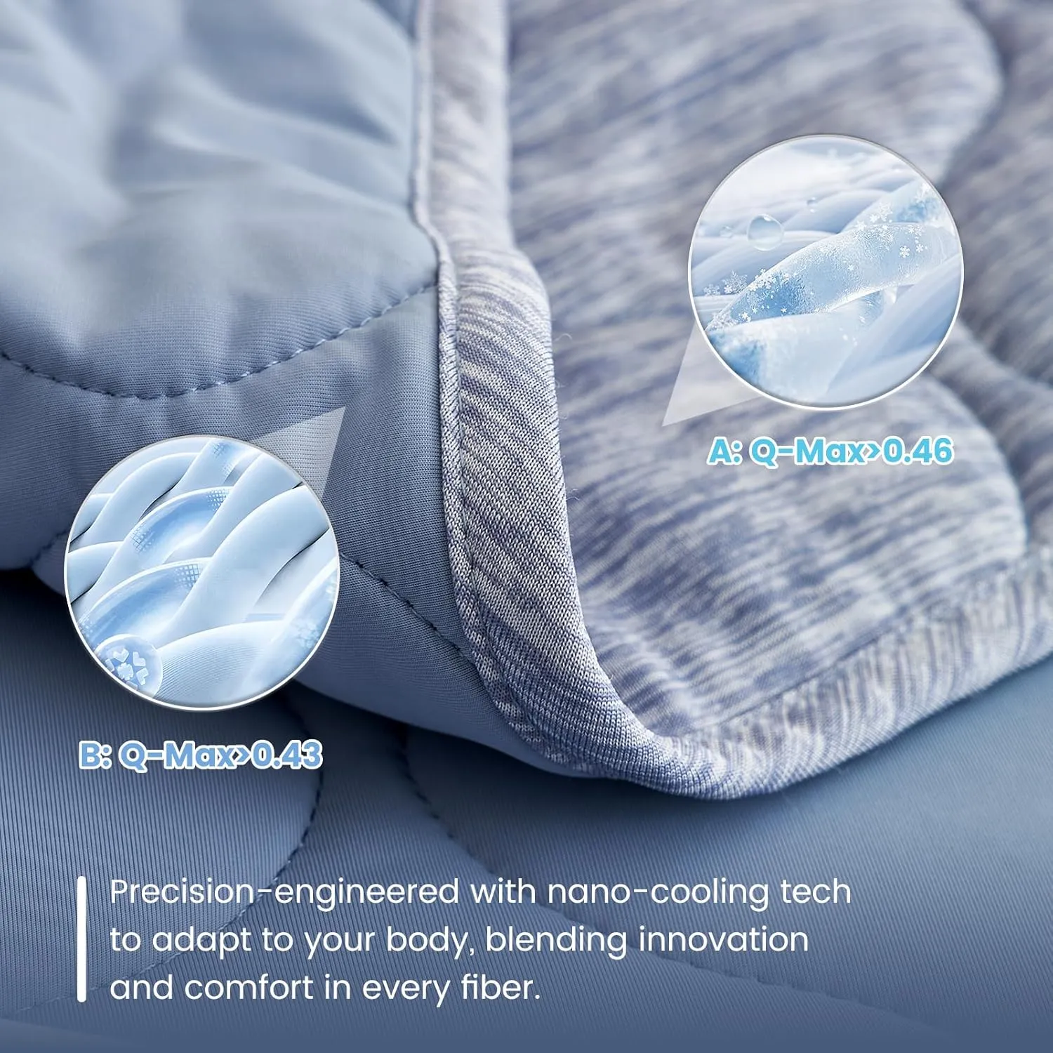 Cozy Bliss Cooling Dual-Sided Blanket for Hot Sleepers, Q-Max>0.46 Lightweight Soft Breathable All Seasons Double Side Cooling Throw for Night Sweats (Denim Blue, 80"x90")