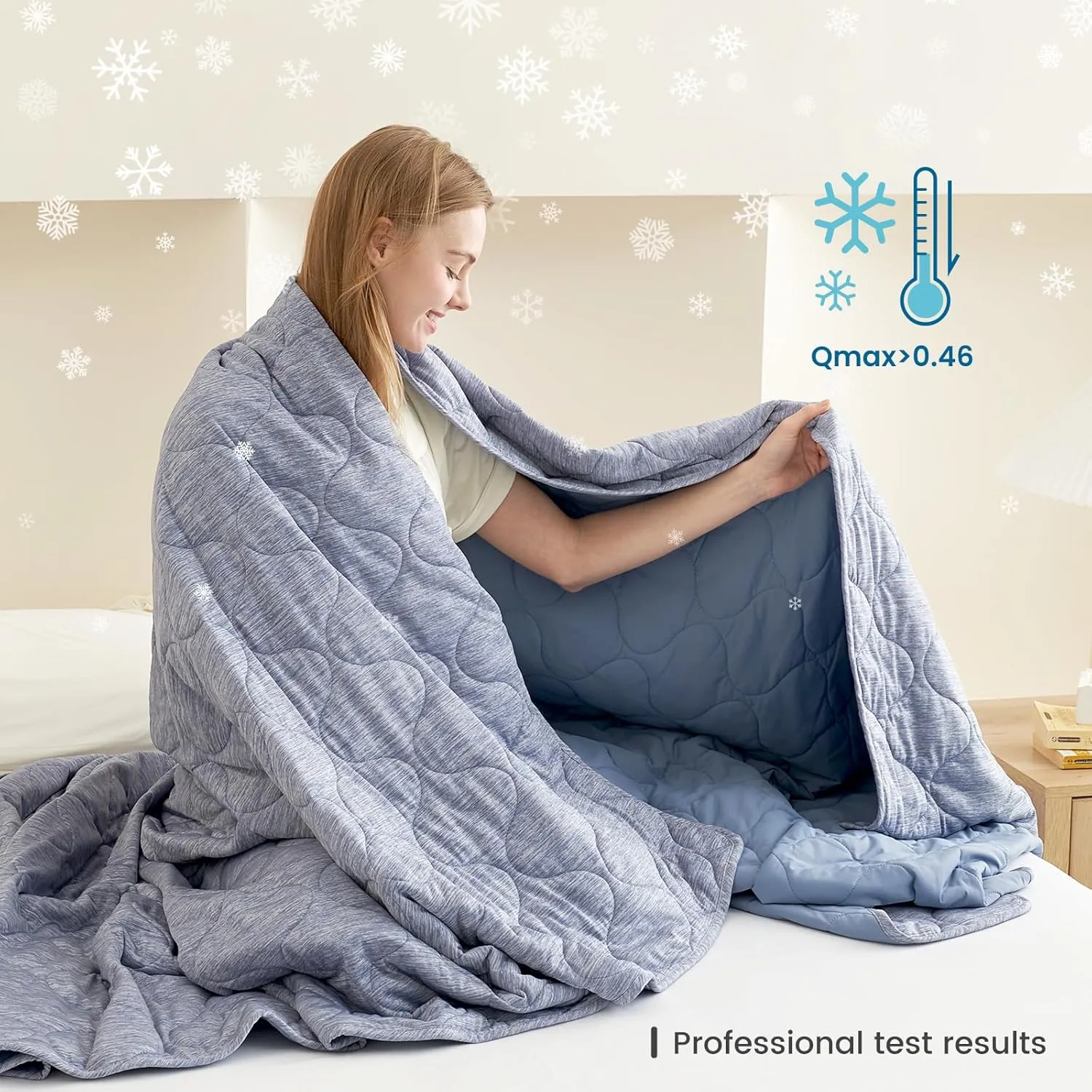 Cozy Bliss Cooling Dual-Sided Blanket for Hot Sleepers, Q-Max>0.46 Lightweight Soft Breathable All Seasons Double Side Cooling Throw for Night Sweats (Denim Blue, 80"x90")