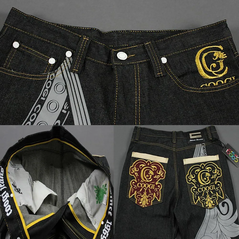 Crazy Men's Hip Hop Embroidery Baggy Jeans Denim Loose Trousers