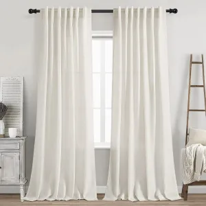 Cream Linen Back Tab Curtains 84 Inch Length for Living Room 2 Panel Set Neutral Modern Farmhouse Window Privacy Semi Sheer Linen Drapes Rustic Pinch Pleated Look Curtain Natural Ivory Colored