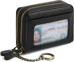 Credit Card Holder for Women RFID Wallet Women Small Leather Womens Wallet with Accordion Zipper Blocking Keychain Card Wallets woman gifts for women Black