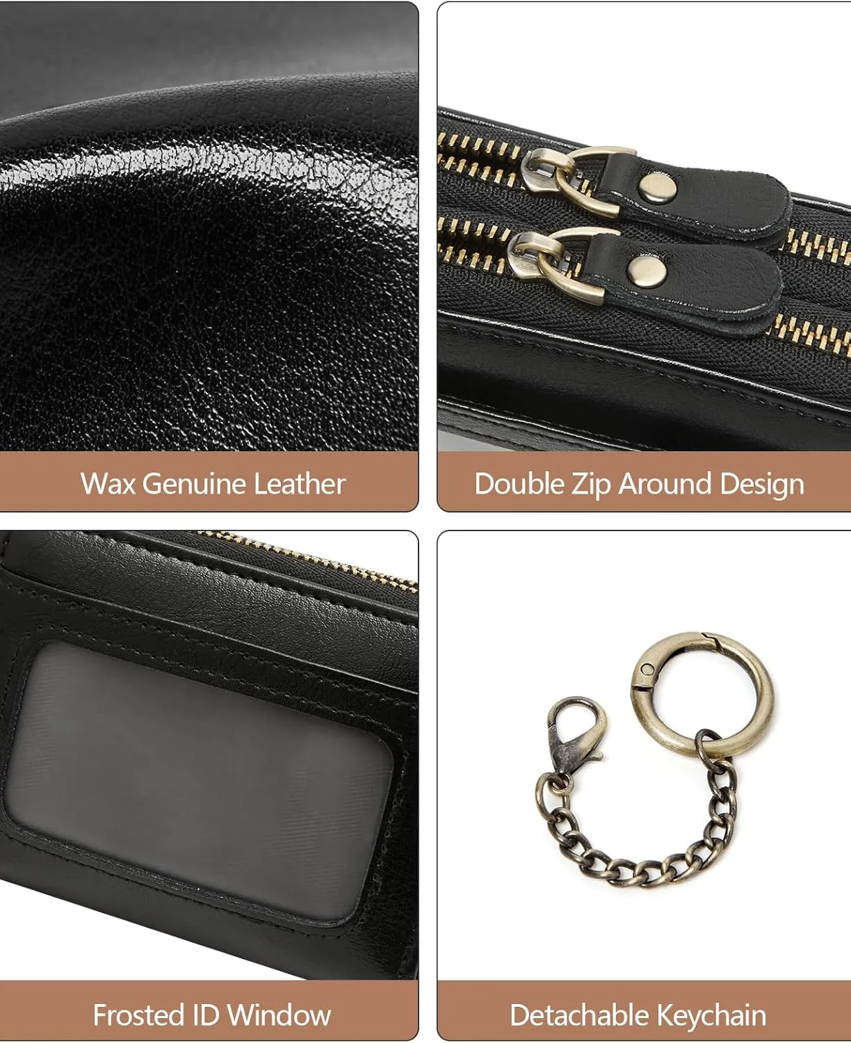 Credit Card Holder for Women RFID Wallet Women Small Leather Womens Wallet with Accordion Zipper Blocking Keychain Card Wallets woman gifts for women Black