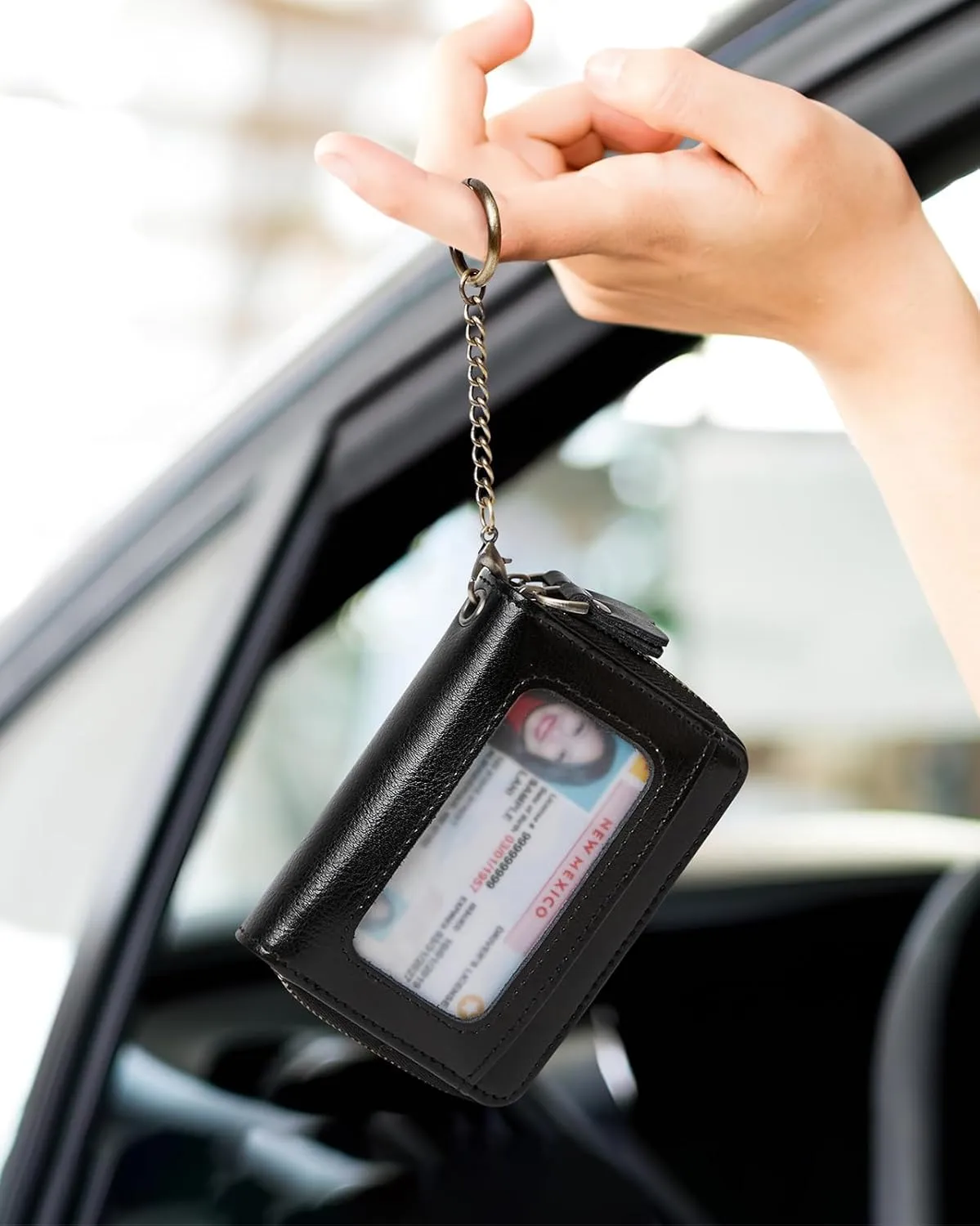 Credit Card Holder for Women RFID Wallet Women Small Leather Womens Wallet with Accordion Zipper Blocking Keychain Card Wallets woman gifts for women Black