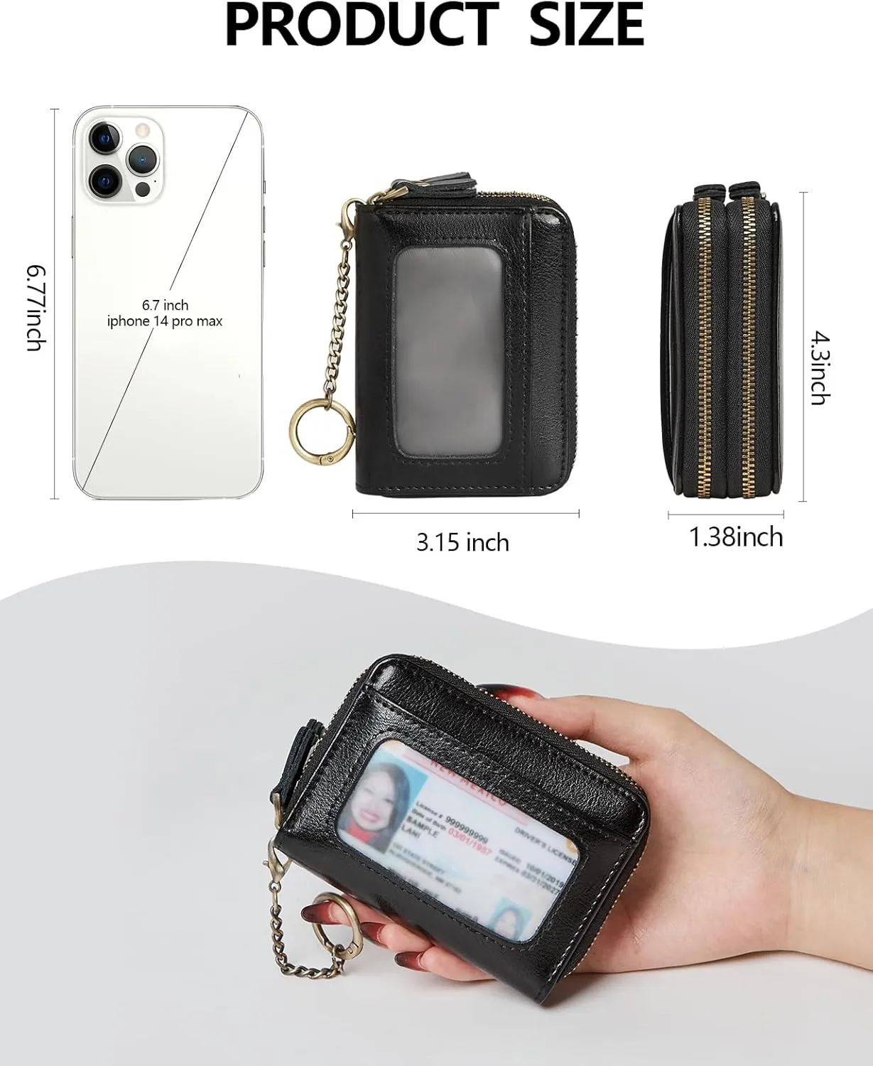 Credit Card Holder for Women RFID Wallet Women Small Leather Womens Wallet with Accordion Zipper Blocking Keychain Card Wallets woman gifts for women Black