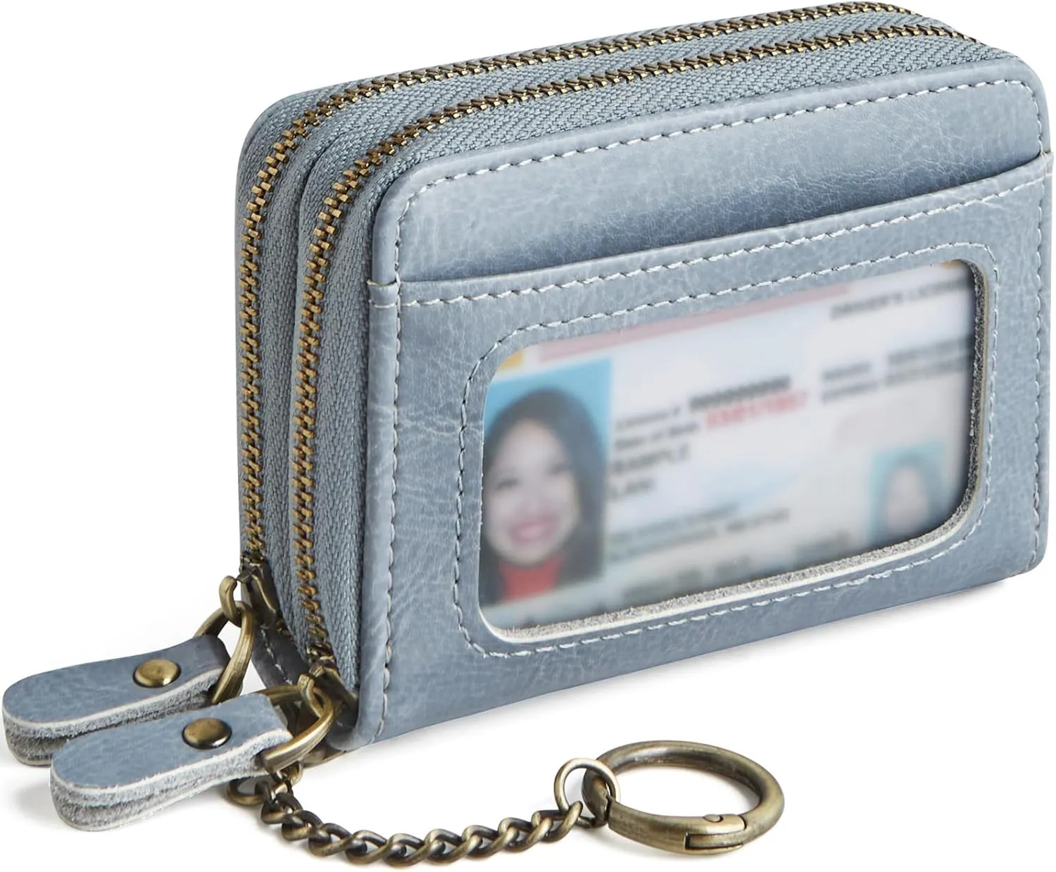 Credit Card Holder for Women RFID Wallet Women Small Leather Womens Wallet with Accordion Zipper Blocking Keychain Card Wallets woman gifts for women Blue