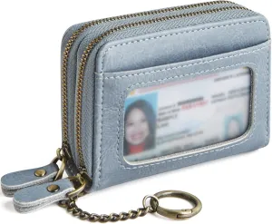 Credit Card Holder for Women RFID Wallet Women Small Leather Womens Wallet with Accordion Zipper Blocking Keychain Card Wallets woman gifts for women Blue