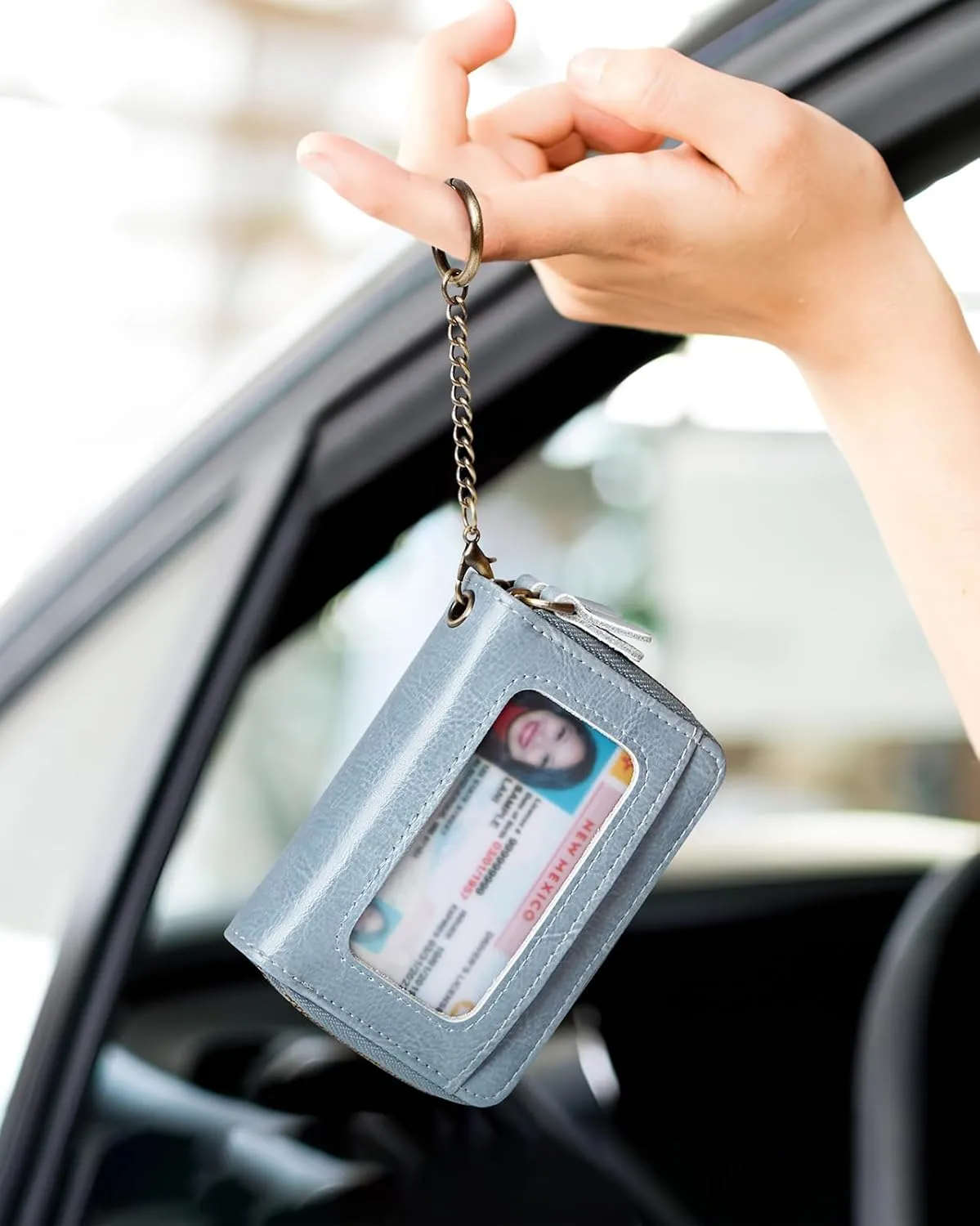 Credit Card Holder for Women RFID Wallet Women Small Leather Womens Wallet with Accordion Zipper Blocking Keychain Card Wallets woman gifts for women Blue