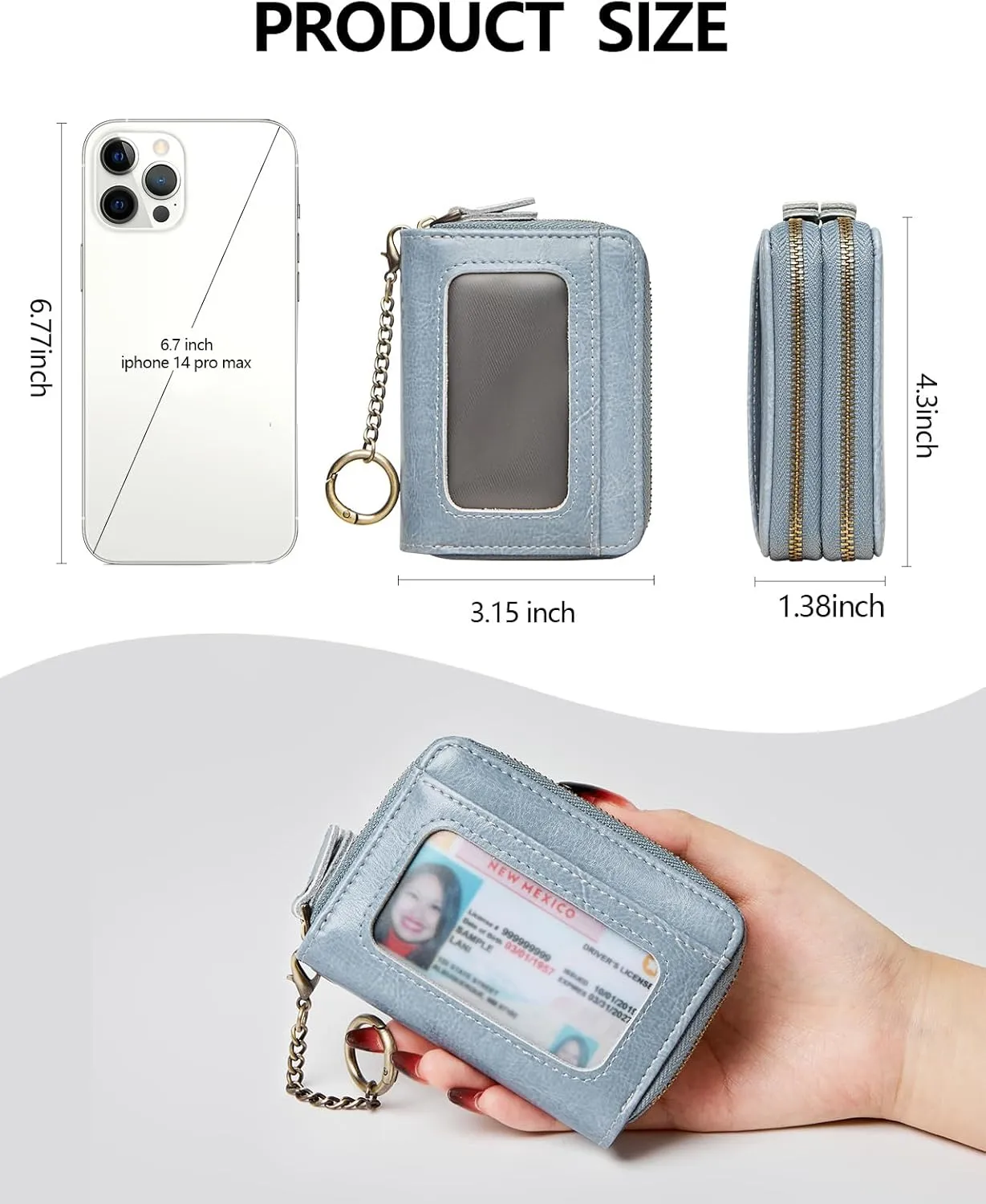 Credit Card Holder for Women RFID Wallet Women Small Leather Womens Wallet with Accordion Zipper Blocking Keychain Card Wallets woman gifts for women Blue