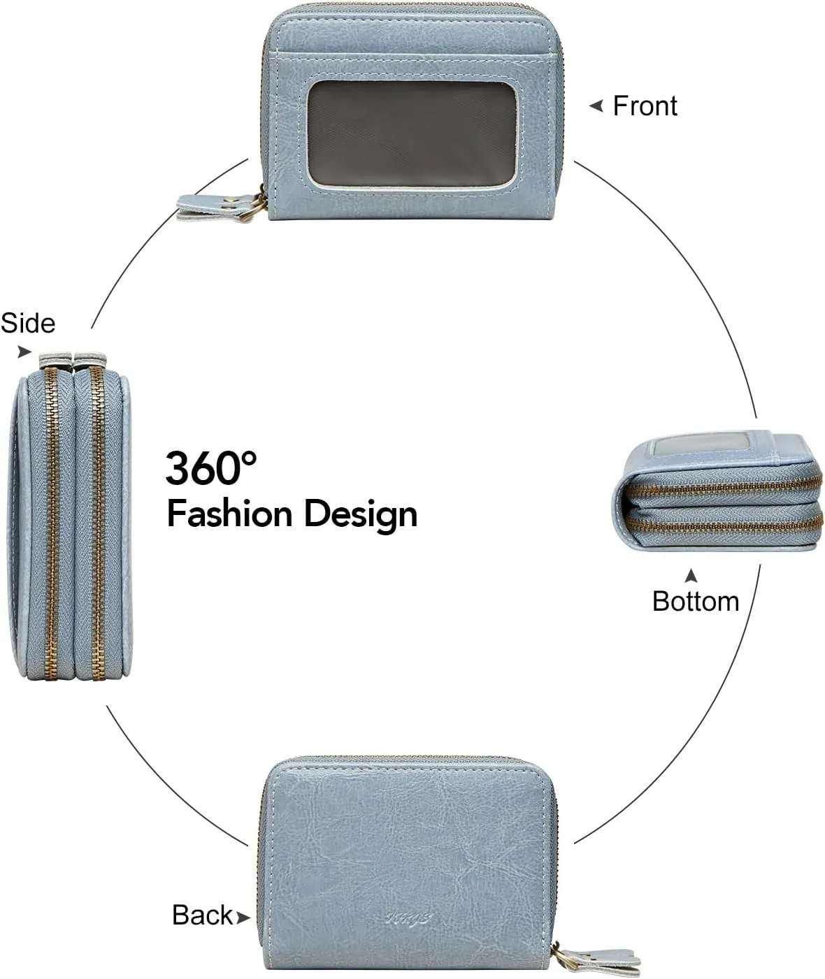 Credit Card Holder for Women RFID Wallet Women Small Leather Womens Wallet with Accordion Zipper Blocking Keychain Card Wallets woman gifts for women Blue