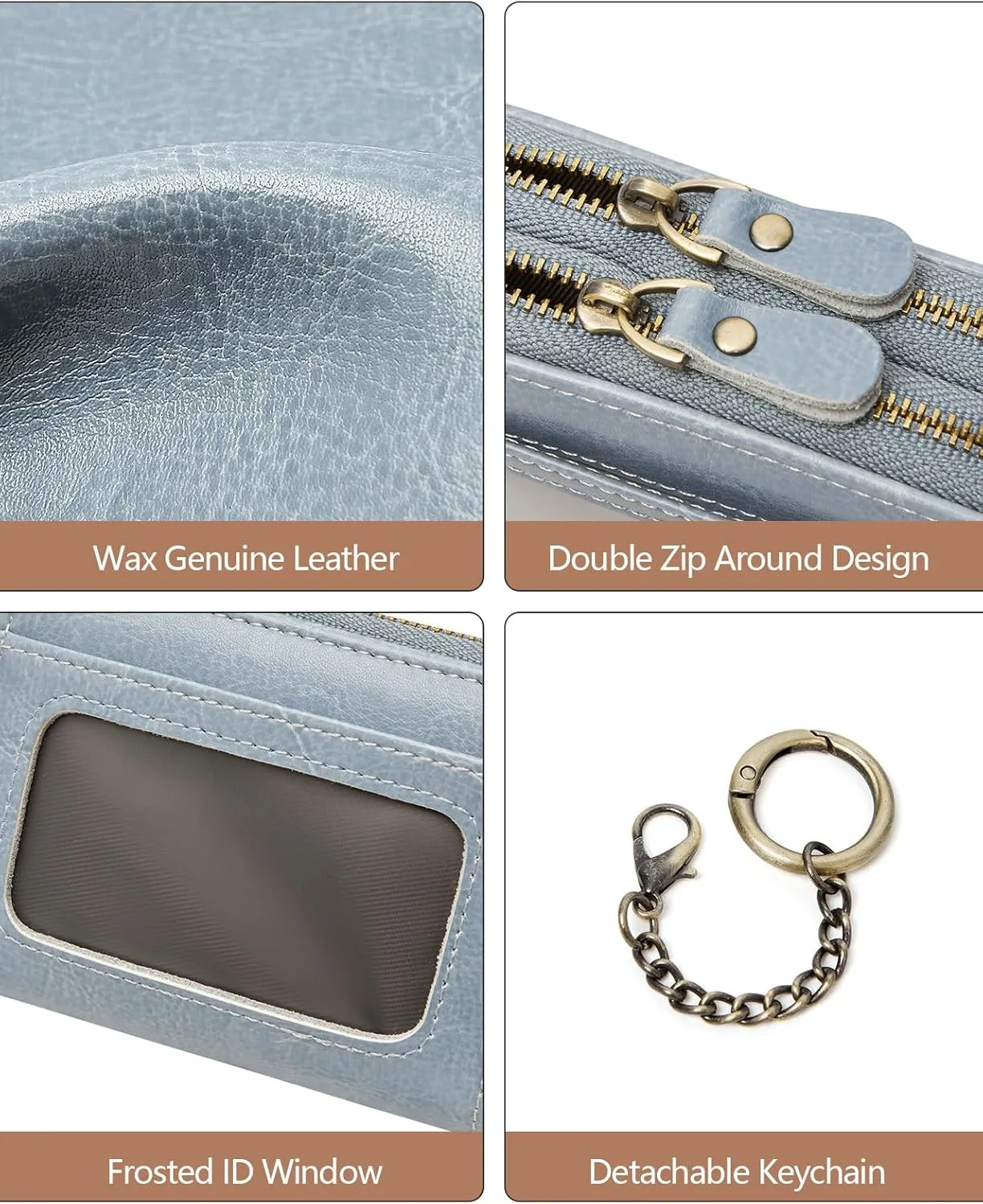 Credit Card Holder for Women RFID Wallet Women Small Leather Womens Wallet with Accordion Zipper Blocking Keychain Card Wallets woman gifts for women Blue