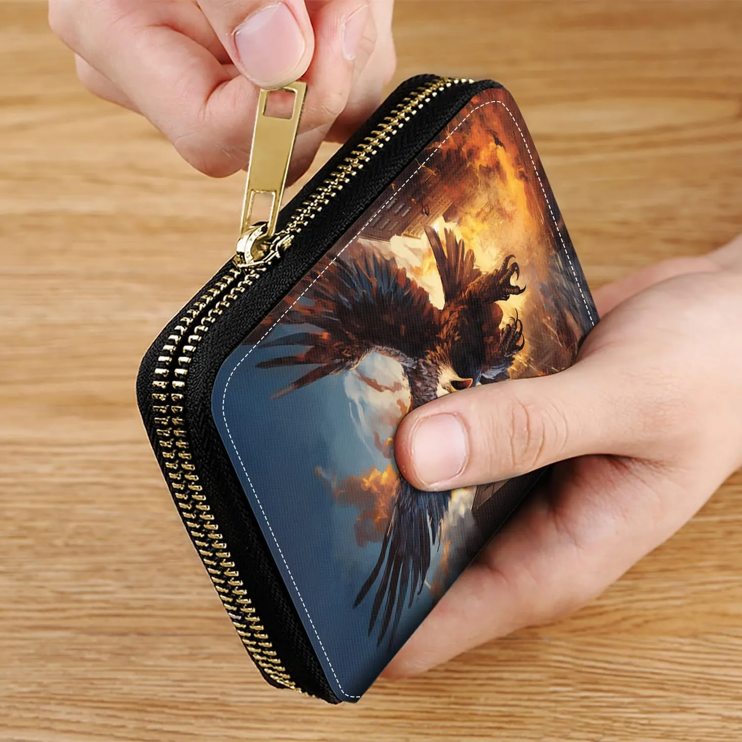 Credit Card Holder Wallets for Women, RFID Blocking Small Leather Card Case Wallet with Zipper Accordion Wallets, Bald Eagle