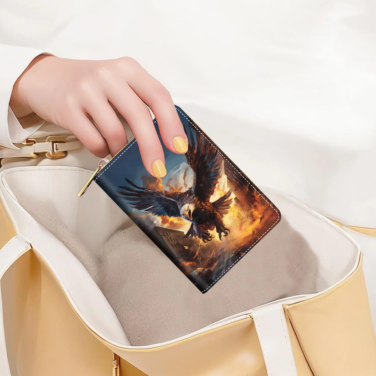 Credit Card Holder Wallets for Women, RFID Blocking Small Leather Card Case Wallet with Zipper Accordion Wallets, Bald Eagle