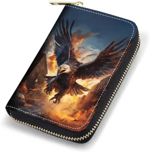 Credit Card Holder Wallets for Women, RFID Blocking Small Leather Card Case Wallet with Zipper Accordion Wallets, Bald Eagle