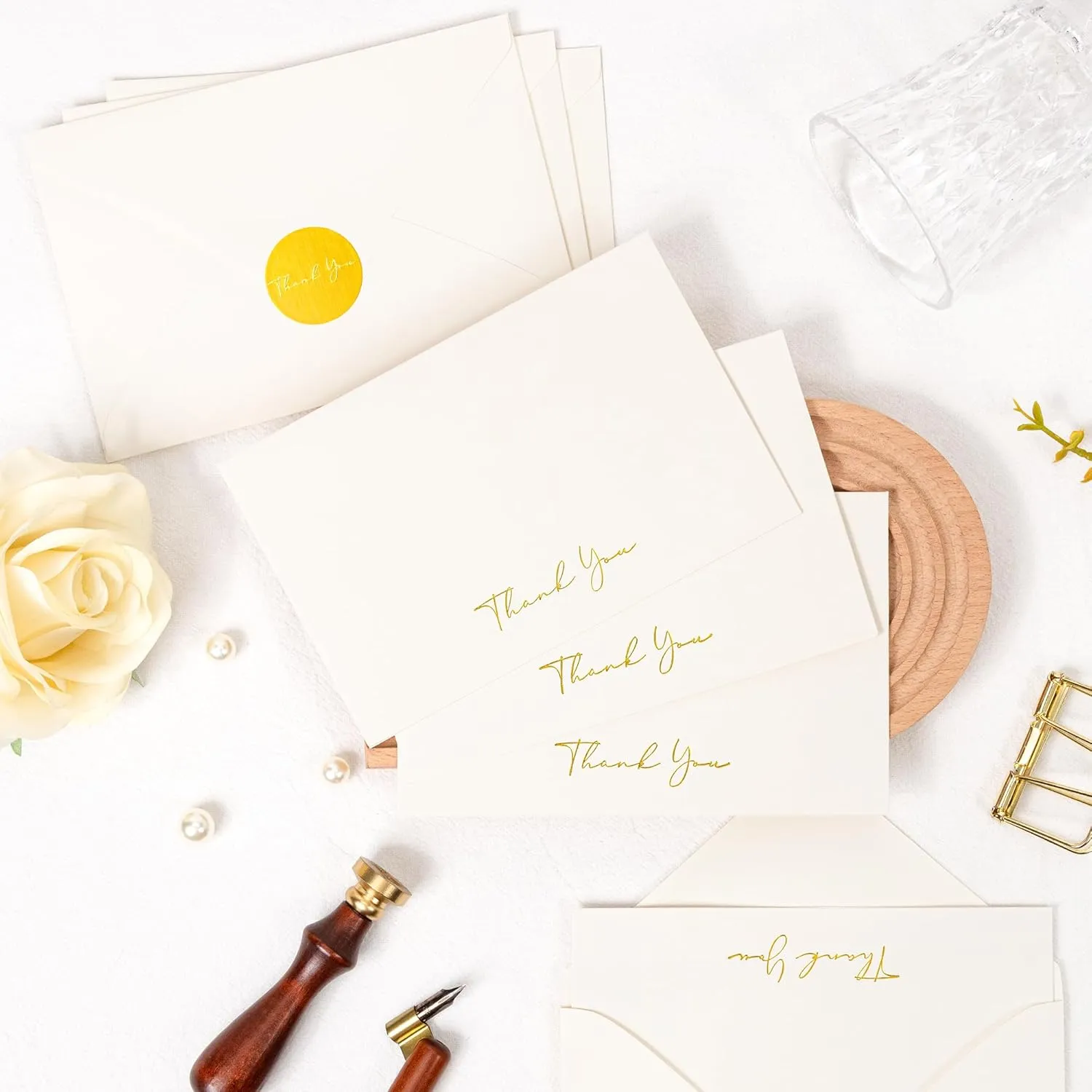 Crisky 50 Pack Thank You Greeting Cards With Envelope Printable Ivory Thank You Cards for Wedding/Bridal Shower/Baby Shower/Business/Graduation
