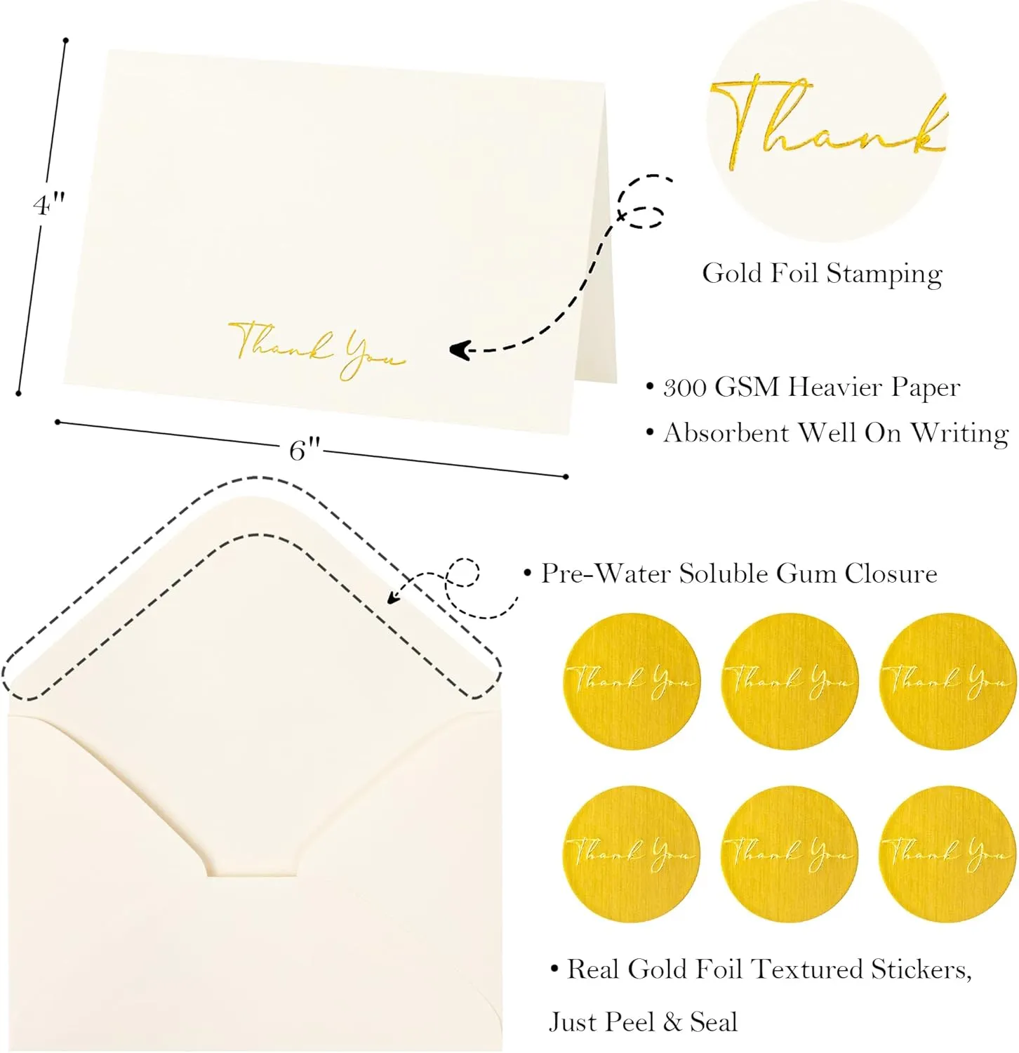 Crisky 50 Pack Thank You Greeting Cards With Envelope Printable Ivory Thank You Cards for Wedding/Bridal Shower/Baby Shower/Business/Graduation