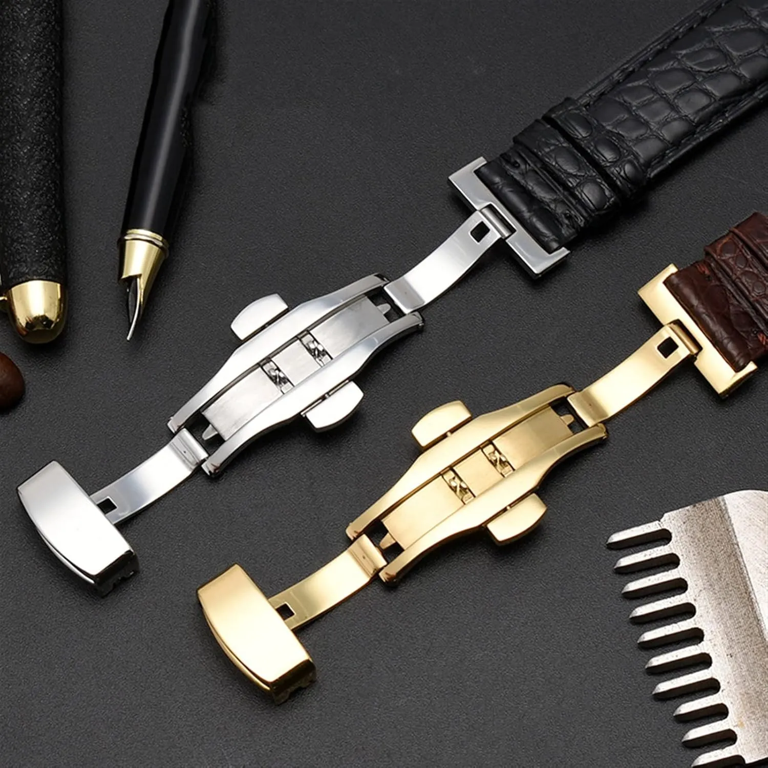 Crocodile leather watchband for any brand wristband 20mm straps with folding clasp