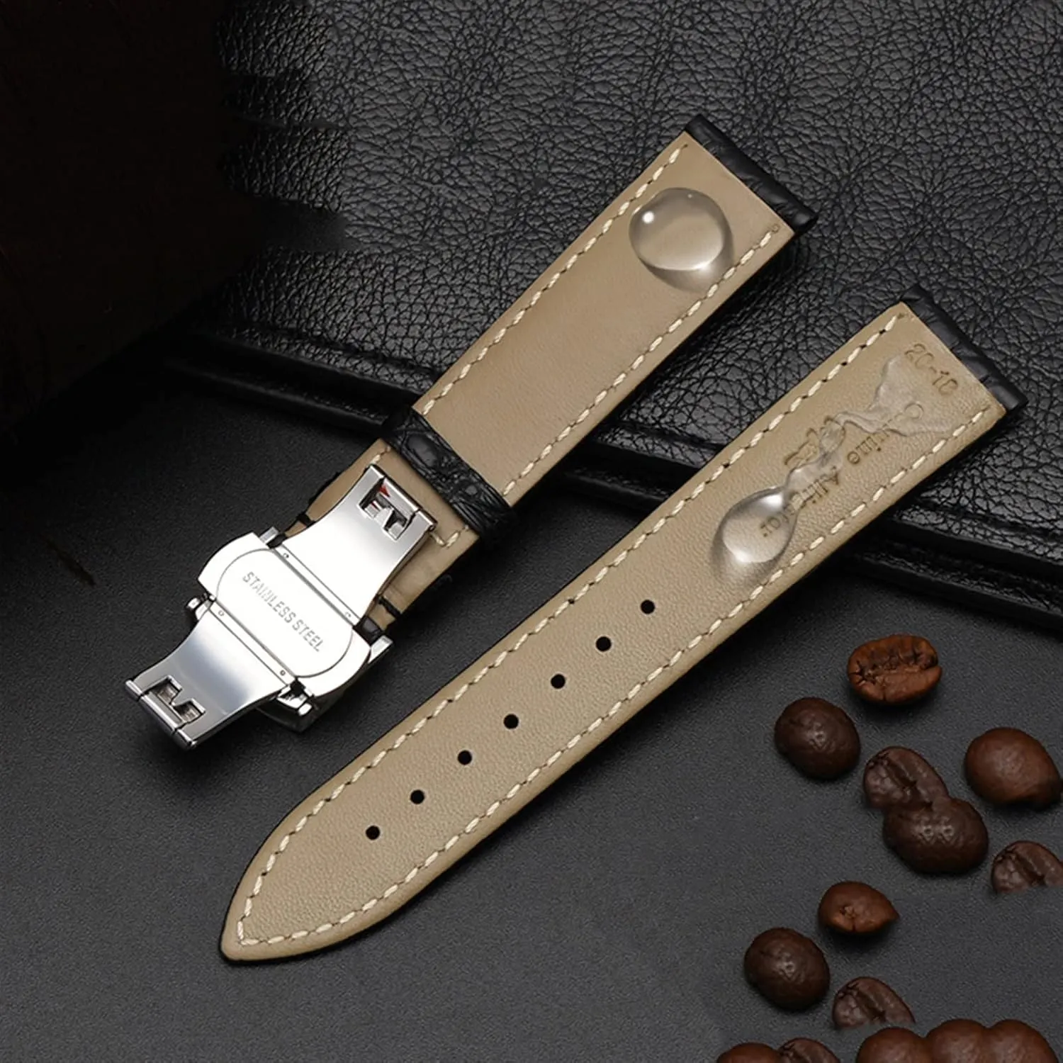 Crocodile leather watchband for any brand wristband 20mm straps with folding clasp