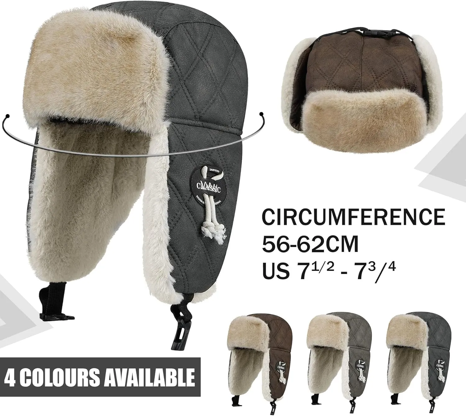 Croogo Trapper Hat Winter Hats for Men Trooper Russian Warm Hat with Ear Flaps Women Ushanka Fur Hat Windproof Ski Hat
