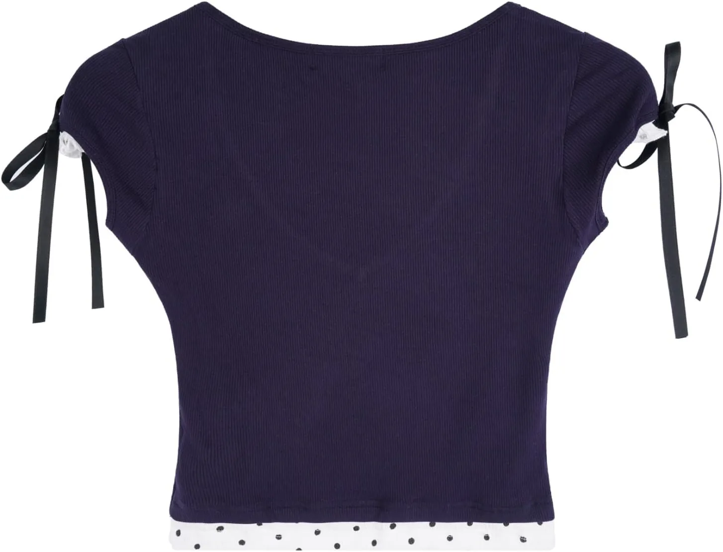 Crop Tops for Women Y2K Baby Tee Kawaii Polka Dot Bow Lace Trim Tops Cutecore Slim Fit Shirt Aesthetic Streetwear