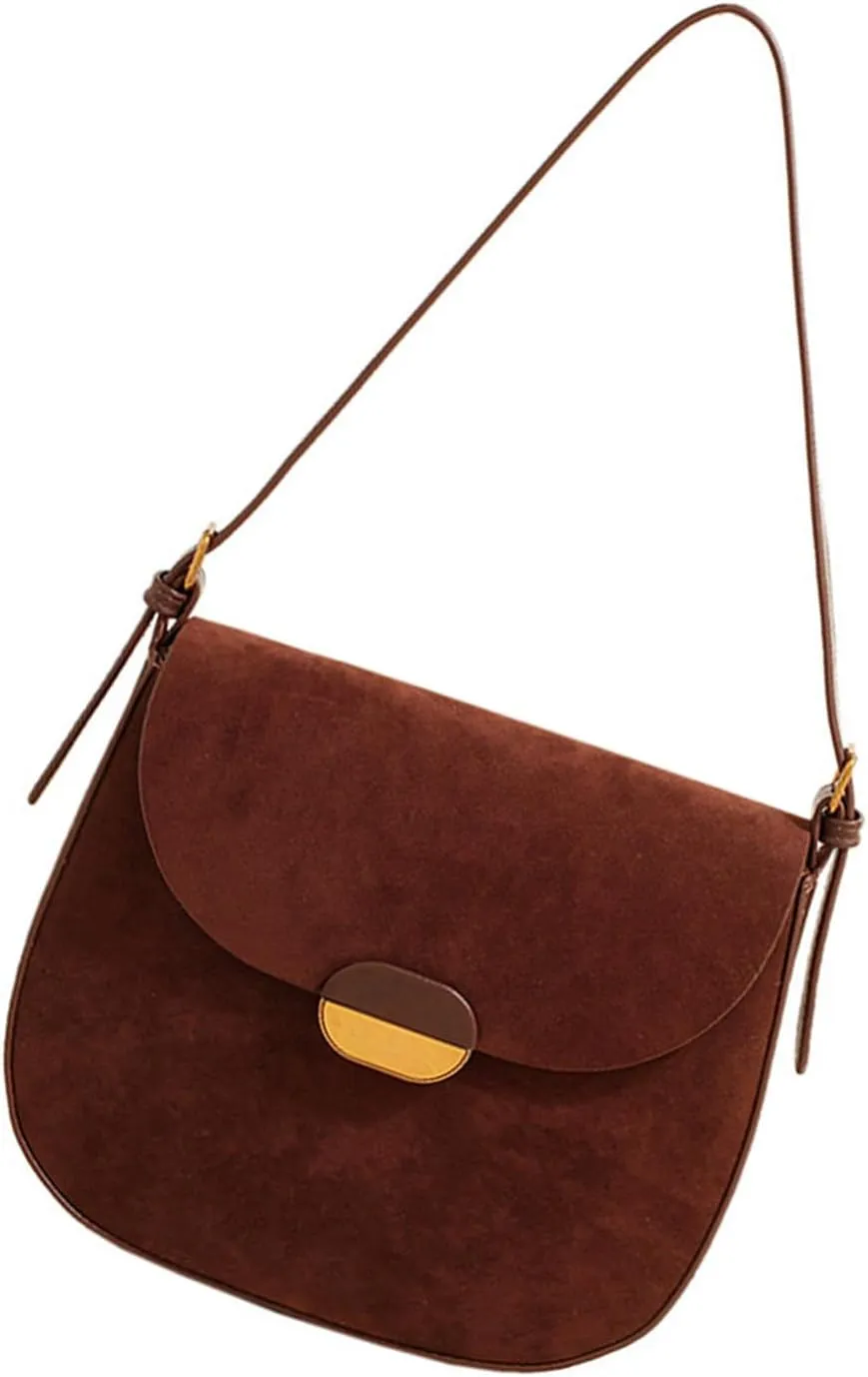 Crossbody Handbag，Retro Korean Faux Suedes Leather Shoulder Bag for Women Small Crossbody Satchel Underarm Purse with Adjustable Strap