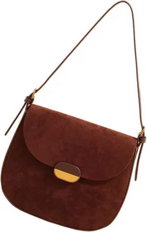 Crossbody Handbag，Retro Korean Faux Suedes Leather Shoulder Bag for Women Small Crossbody Satchel Underarm Purse with Adjustable Strap