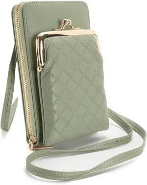 Crossbody Phone Bag, Kiss Lock Shoulder Purse for Women Small Wallet with Credit Card Slots
