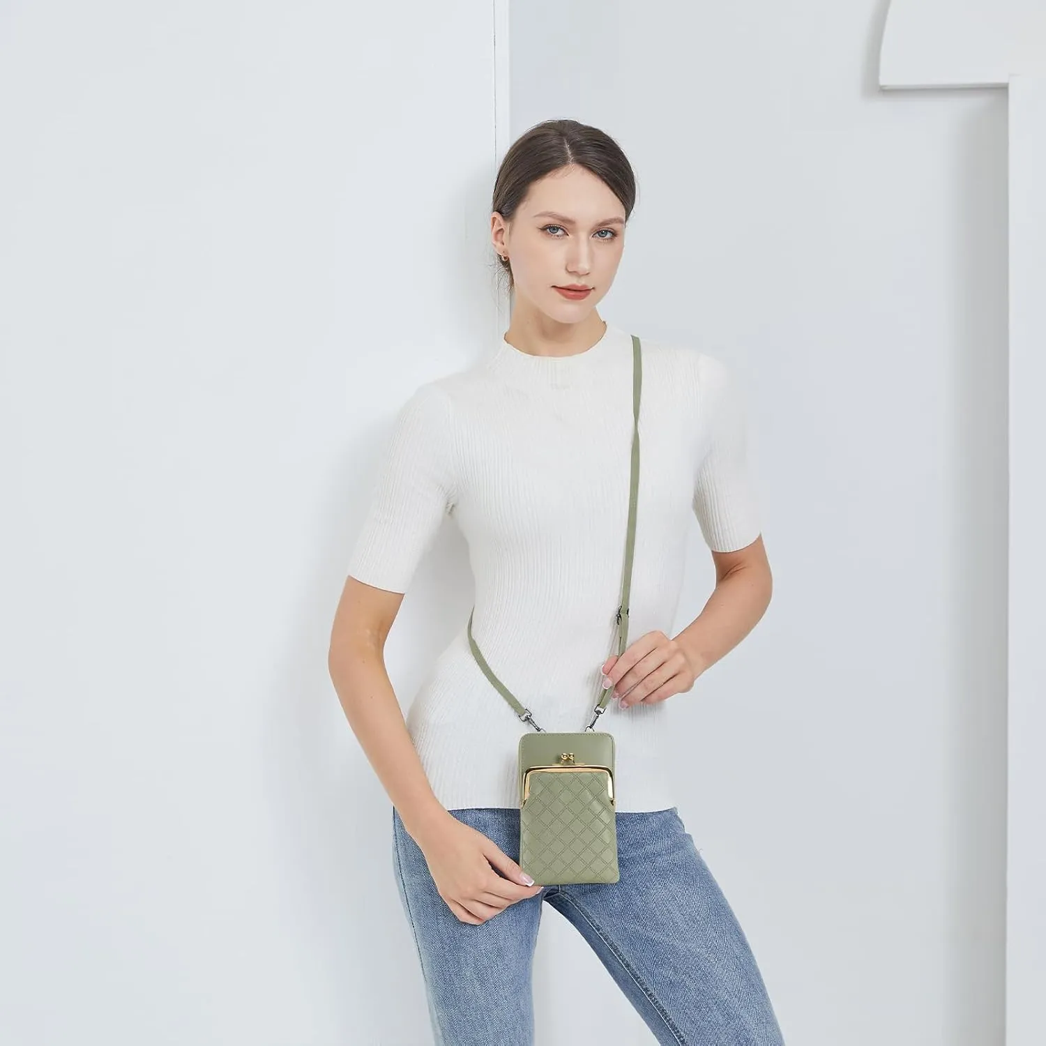 Crossbody Phone Bag, Kiss Lock Shoulder Purse for Women Small Wallet with Credit Card Slots