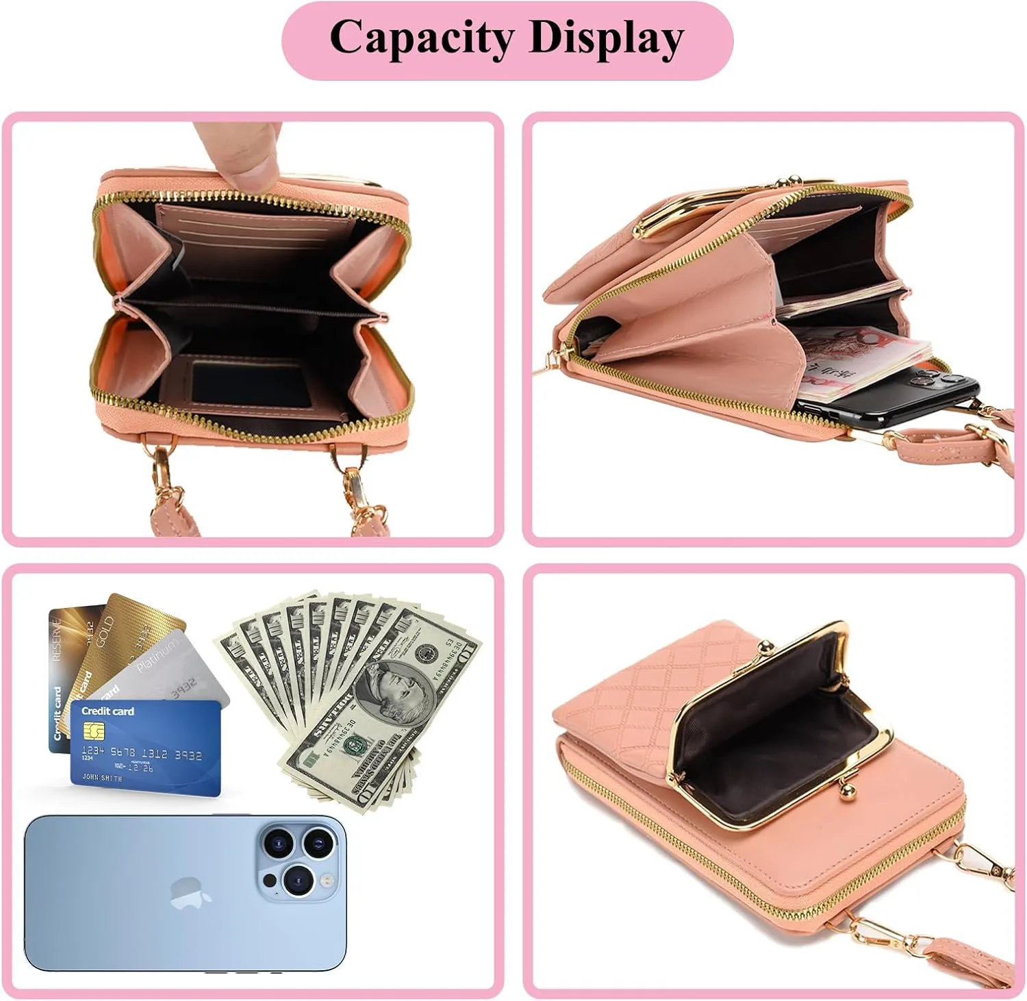 Crossbody Phone Bag, Kiss Lock Shoulder Purse for Women Small Wallet with Credit Card Slots